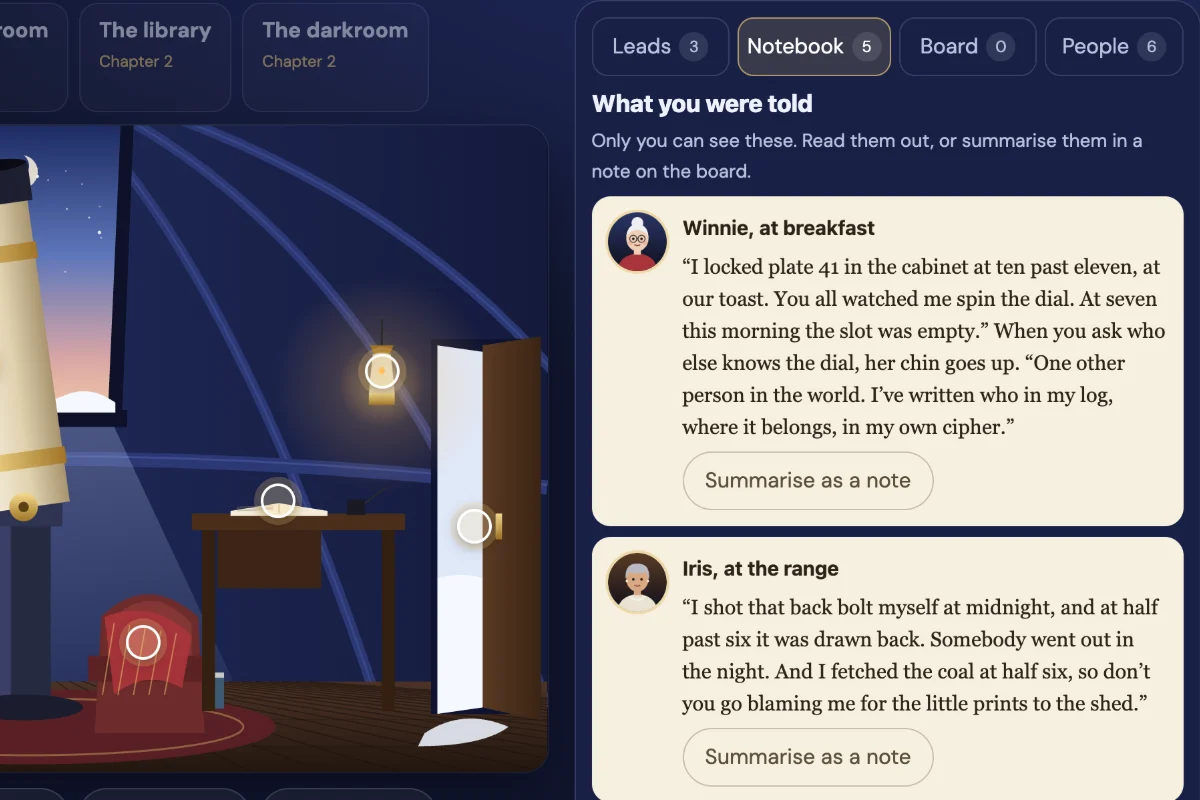 A player’s private notebook with testimony from the housekeeper