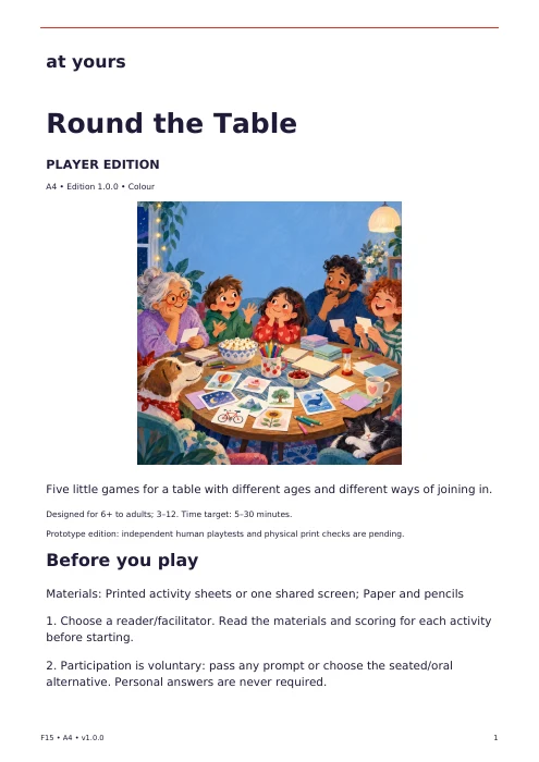 Actual first page of the Round the Table player edition, with introduction and preparation instructions.