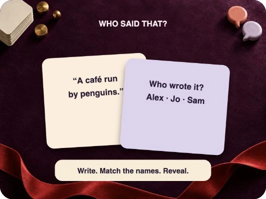 Anonymous answer cards turning over to reveal their authors